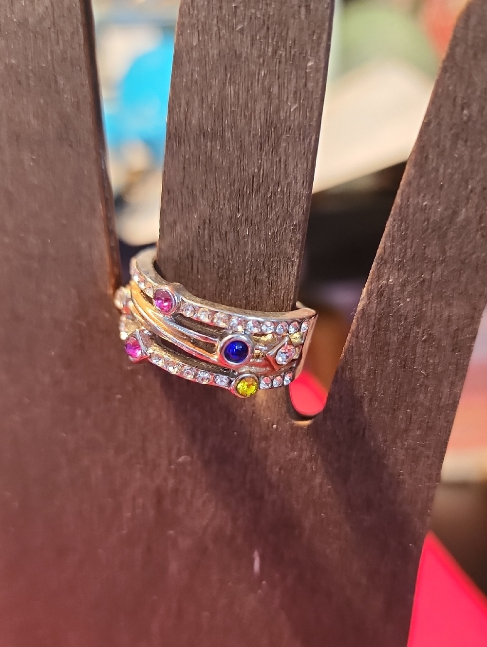 Gold-Tone Multicolor Crystal Stacked Ring